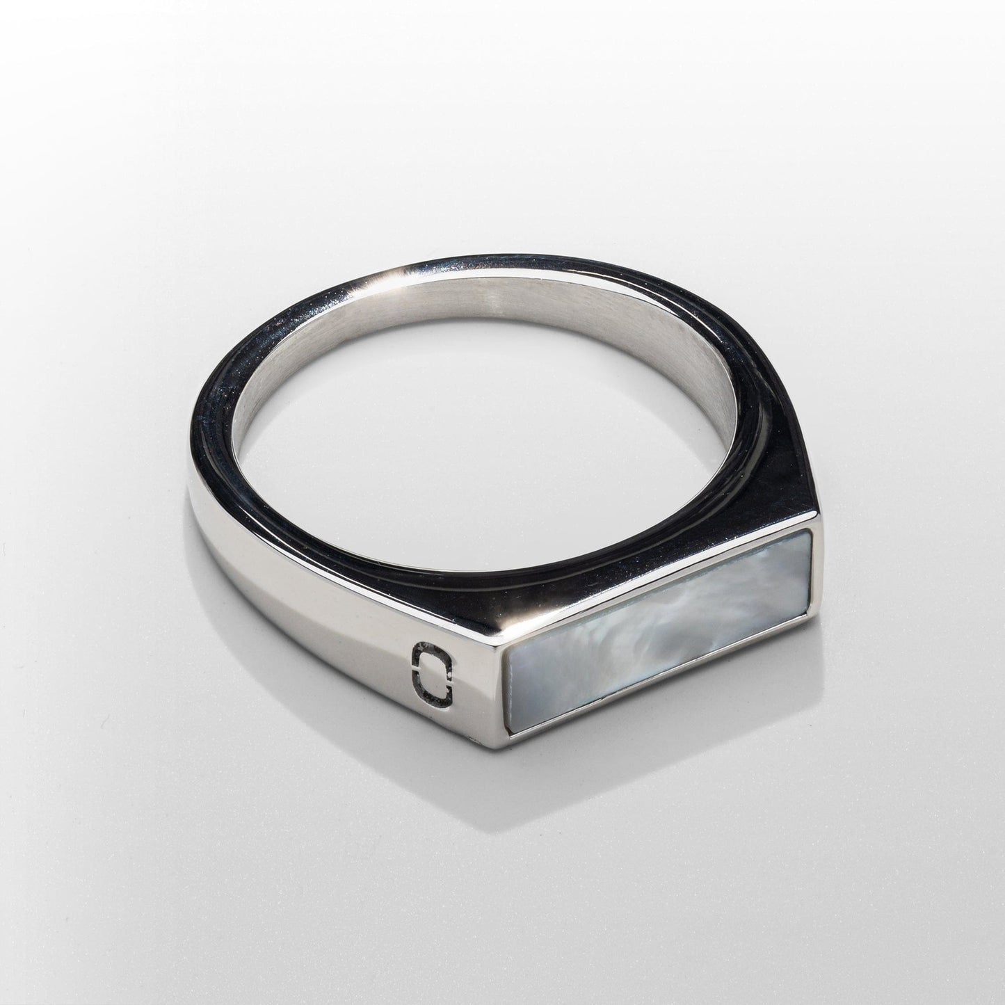 Witte Rechthoekige Steen Signet Ring (Zilver)