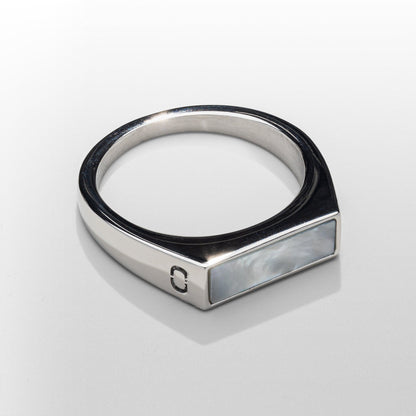 Witte Rechthoekige Steen Signet Ring (Zilver)