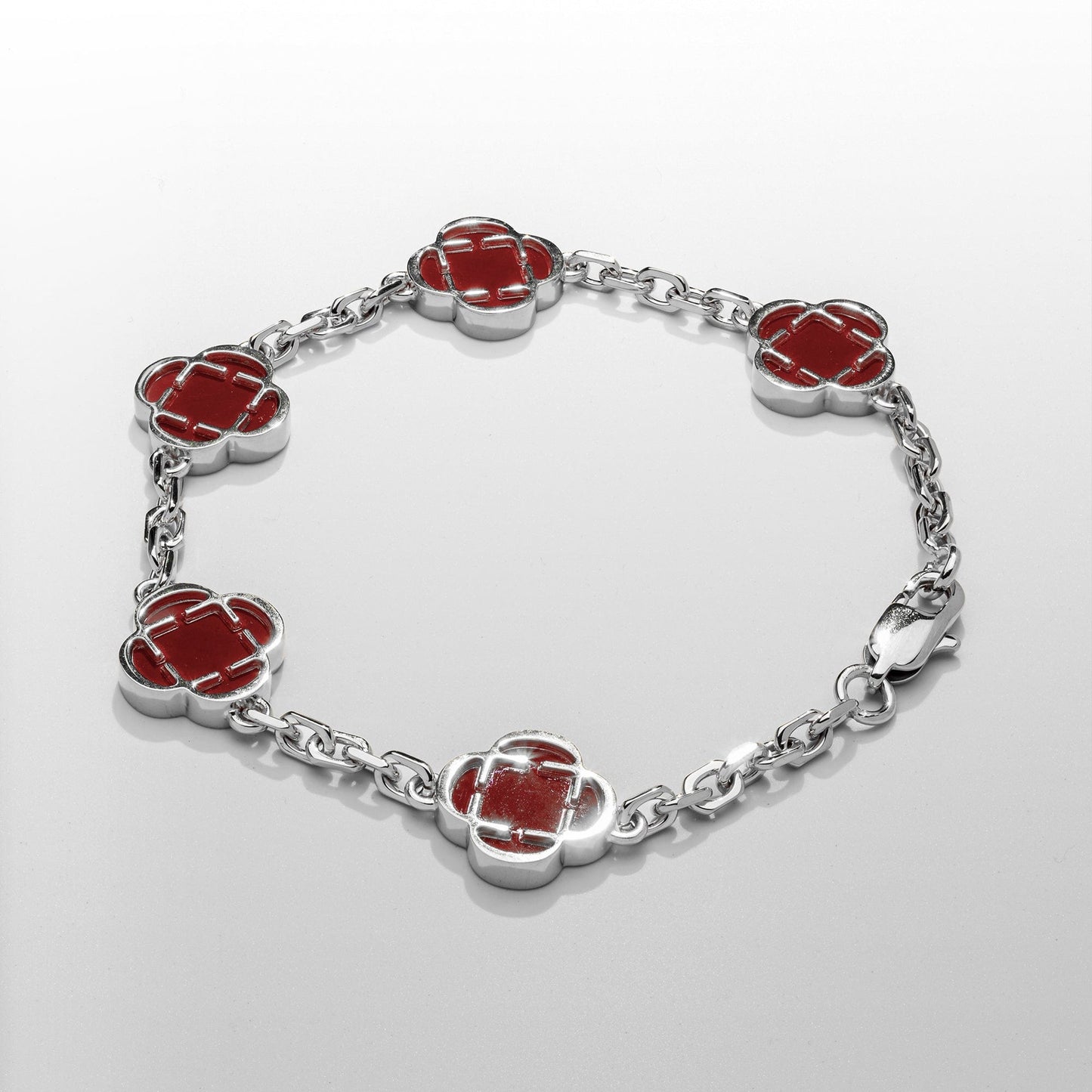 Rode Klaver Steen Armband (Zilver)