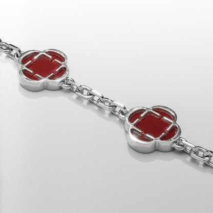 Rode Klaver Steen Armband (Zilver)