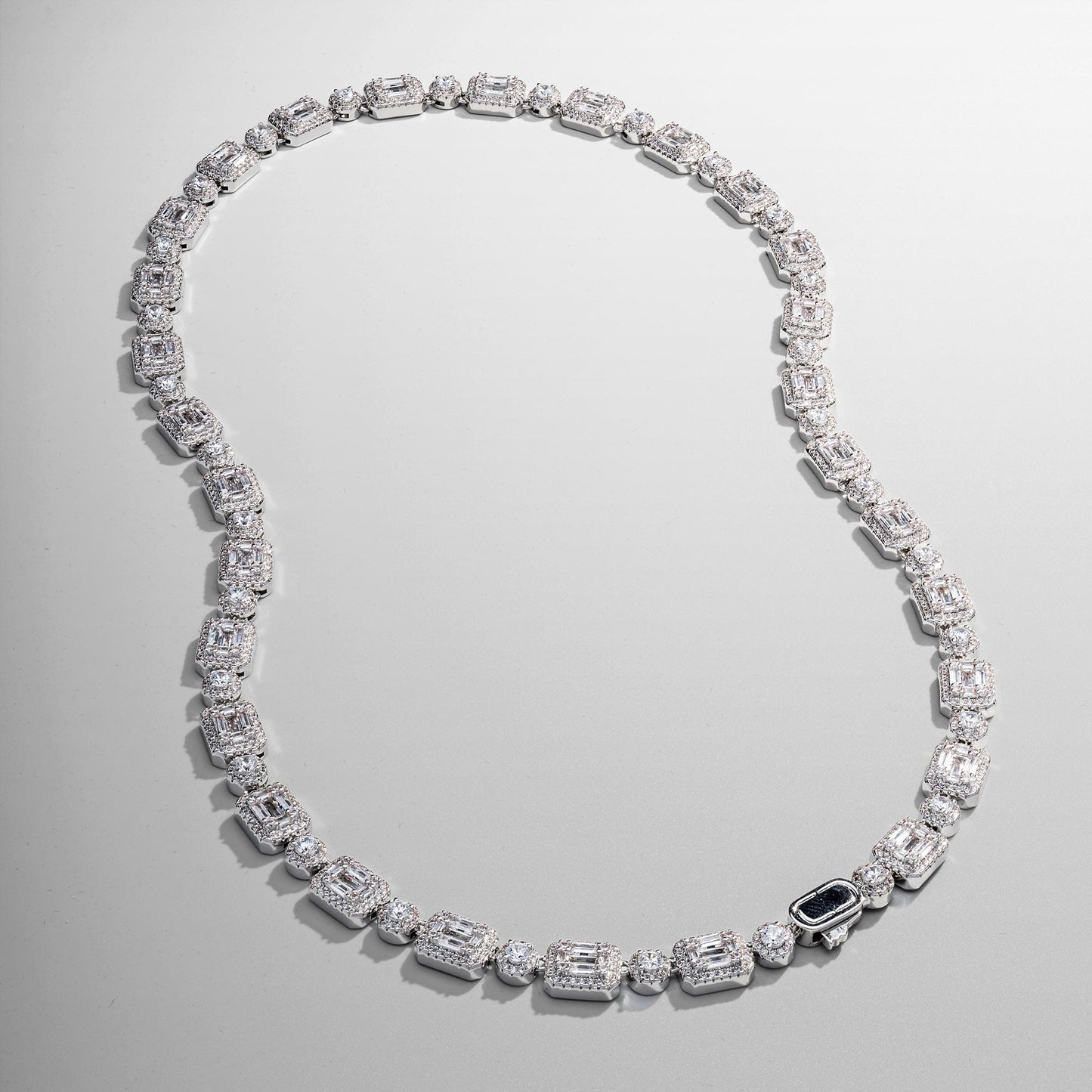 Baguette Link Iced Necklace (Zilver)