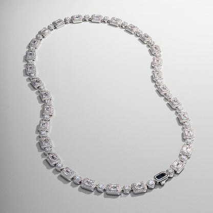 Baguette Link Iced Necklace (Zilver)