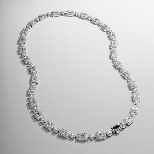 Baguette Link Iced Necklace (Zilver)