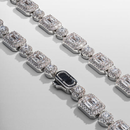 Baguette Link Iced Necklace (Zilver)