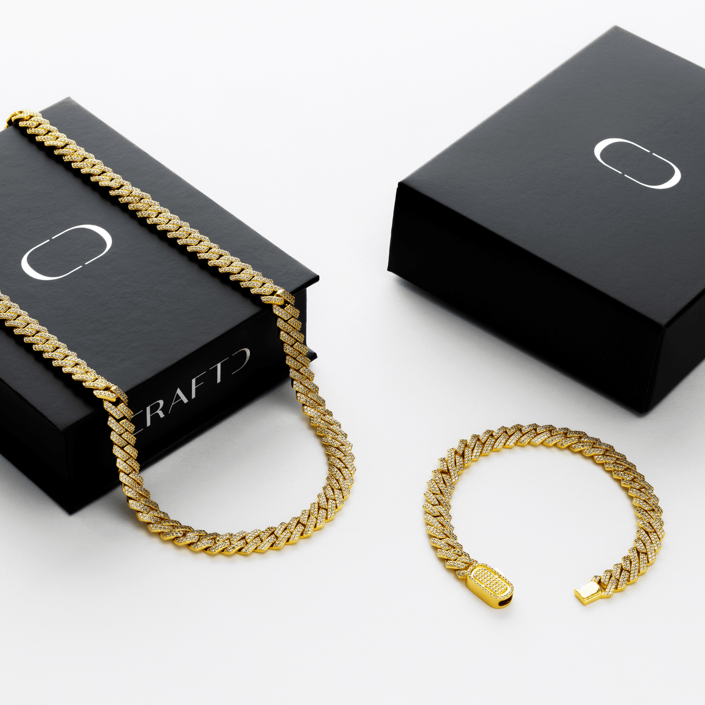 Prong Link Iced Cuban Cadeauset (Goud)