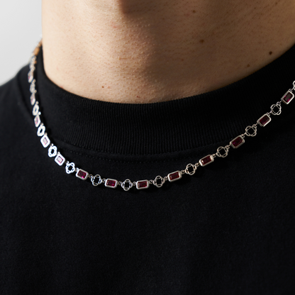Rode Edelsteen Klavertje Vier Ketting (Zilver)