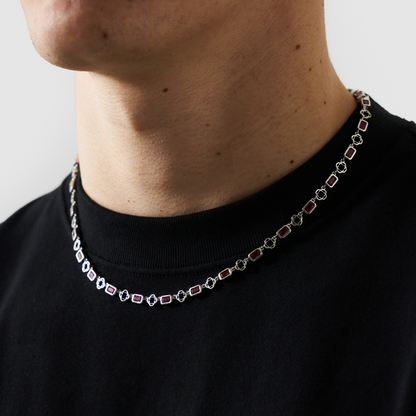 Rode Edelsteen Klavertje Vier Ketting (Zilver)