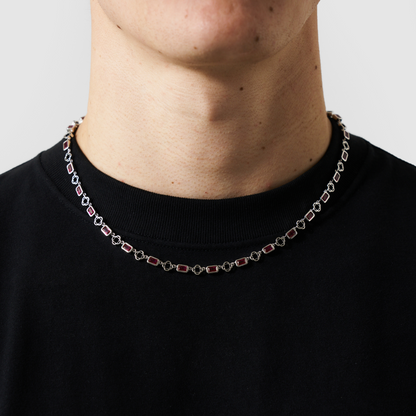 Rode Edelsteen Klavertje Vier Ketting (Zilver)