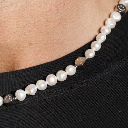 Smiley Echte Parel Ketting (Zilver)