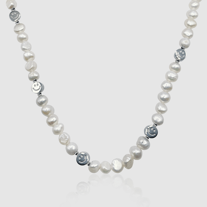 Smiley Echte Parel Ketting (Zilver)