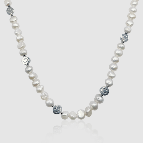 Smiley Echte Parel Ketting (Zilver)