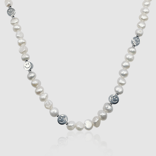 Smiley Echte Parel Ketting (Zilver)