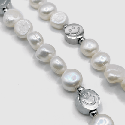 Smiley Echte Parel Ketting (Zilver)