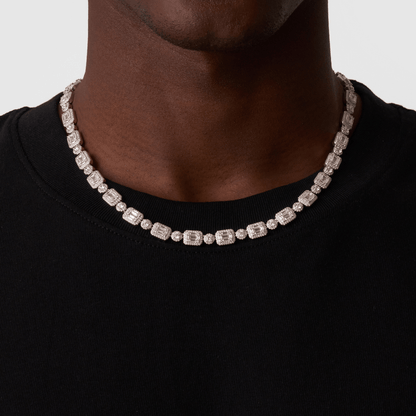 Baguette Link Iced Necklace (Zilver)