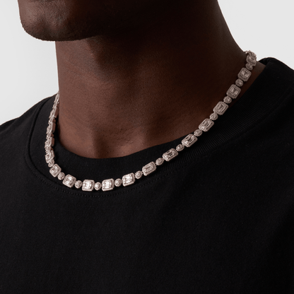 Baguette Link Iced Necklace (Zilver)