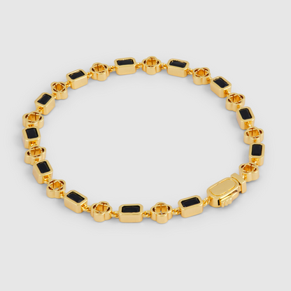 Onyx Edelsteen Klavertje Armband (Goud)