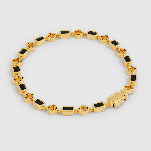 Onyx Edelsteen Klavertje Armband (Goud)