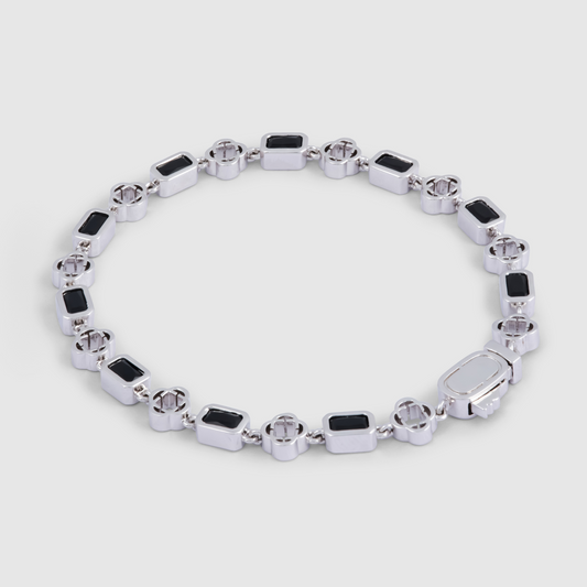 Onyx Edelsteen Klavertje Armband (Zilver)