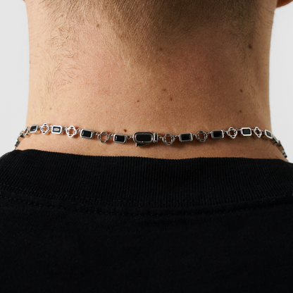 Onyx Edelstenen Klavertje Vier Ketting (Zilver)