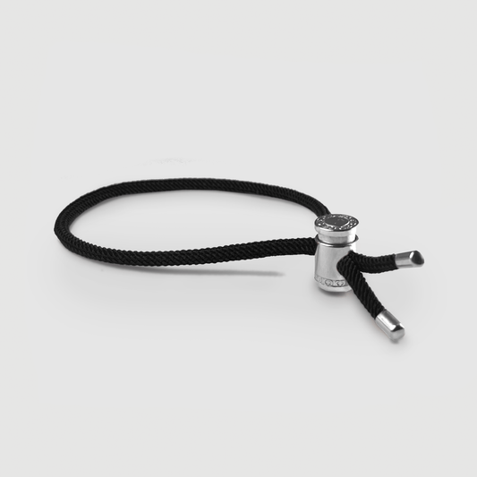 Zwarte Katoenen Toggle Armband (Zilver)