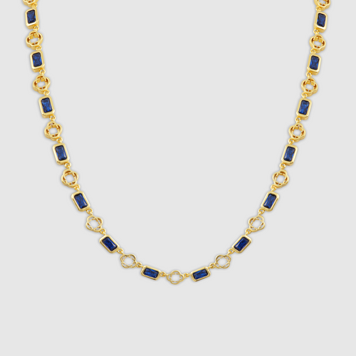 Blauwe Edelsteen Klaverketting (Goud)