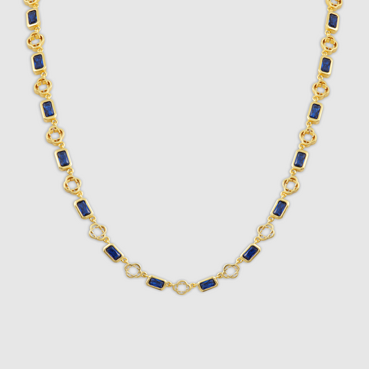 Blauwe Edelsteen Klaverketting (Goud)