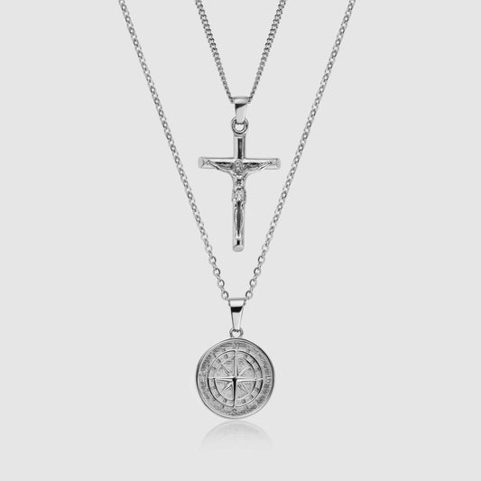 Kompas x Kruis Set (Zilver)