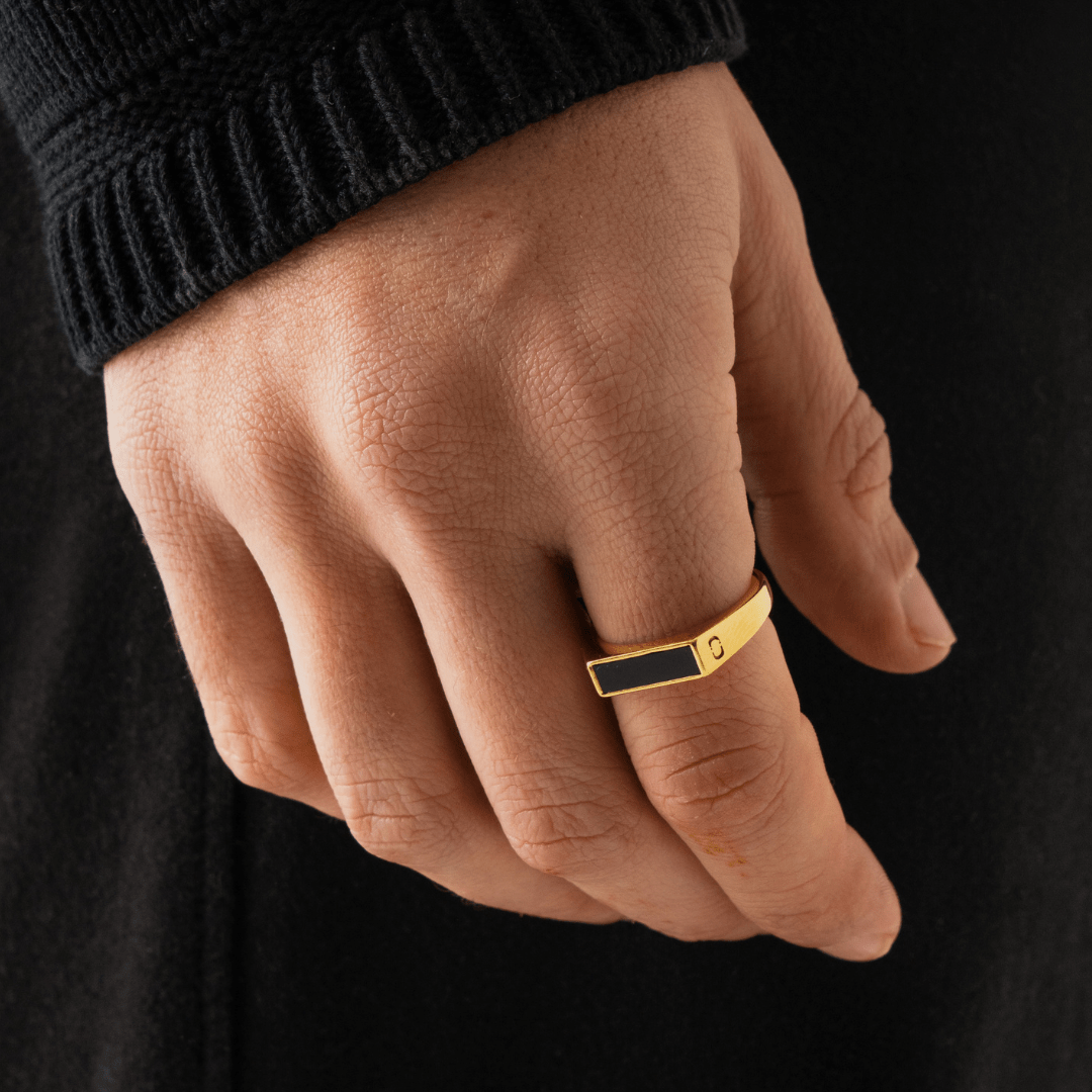 Onyx Rechthoekige Steen Signet Ring (Goud)