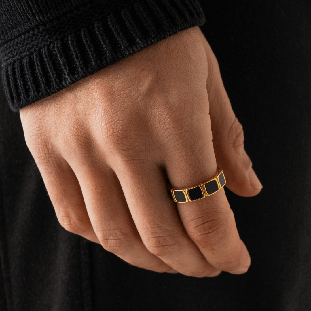 Onyx Steen Band Ring (Goud)