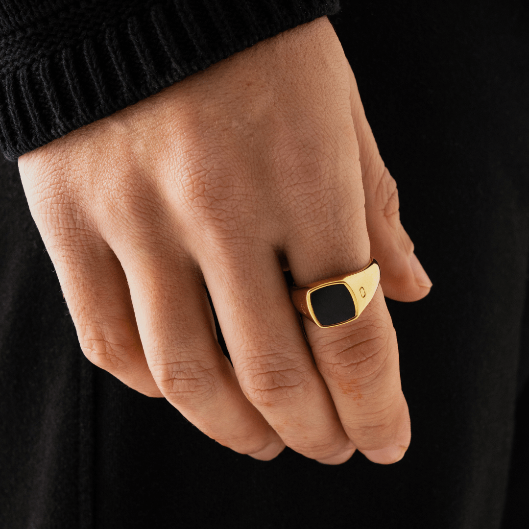 Onyx Vierkante Steen Signet Ring (Goud)