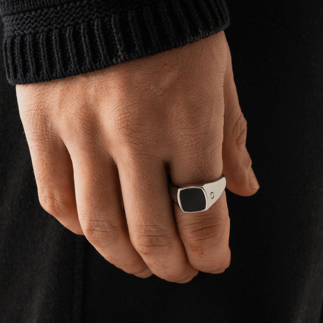 Onyx Vierkante Steen Signet Ring (Zilver)