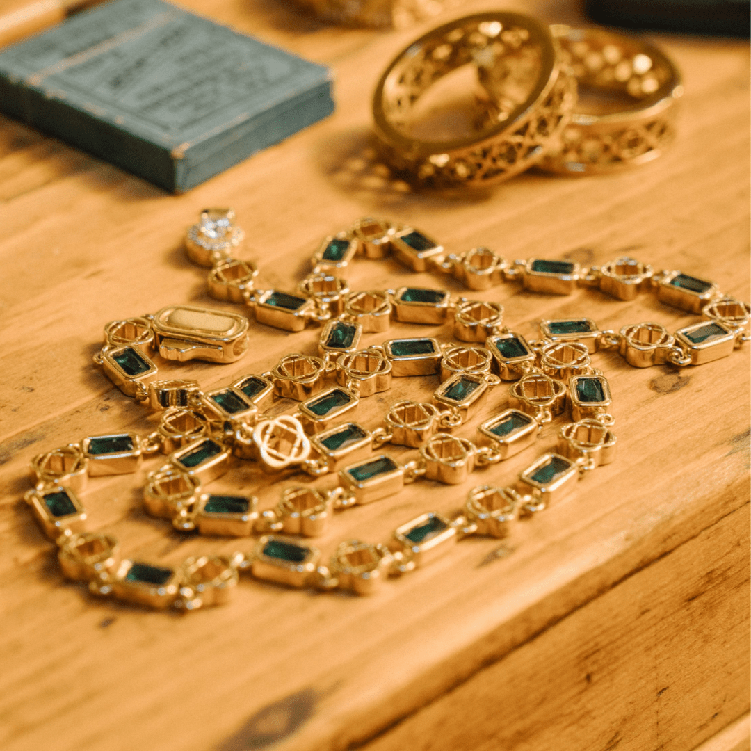 Groene Edelsteen Klavertje Vier Ketting (Goud)