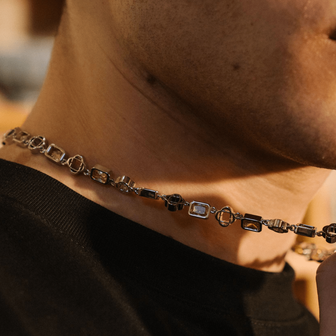 Gele Edelsteen Klaver Ketting (Zilver)