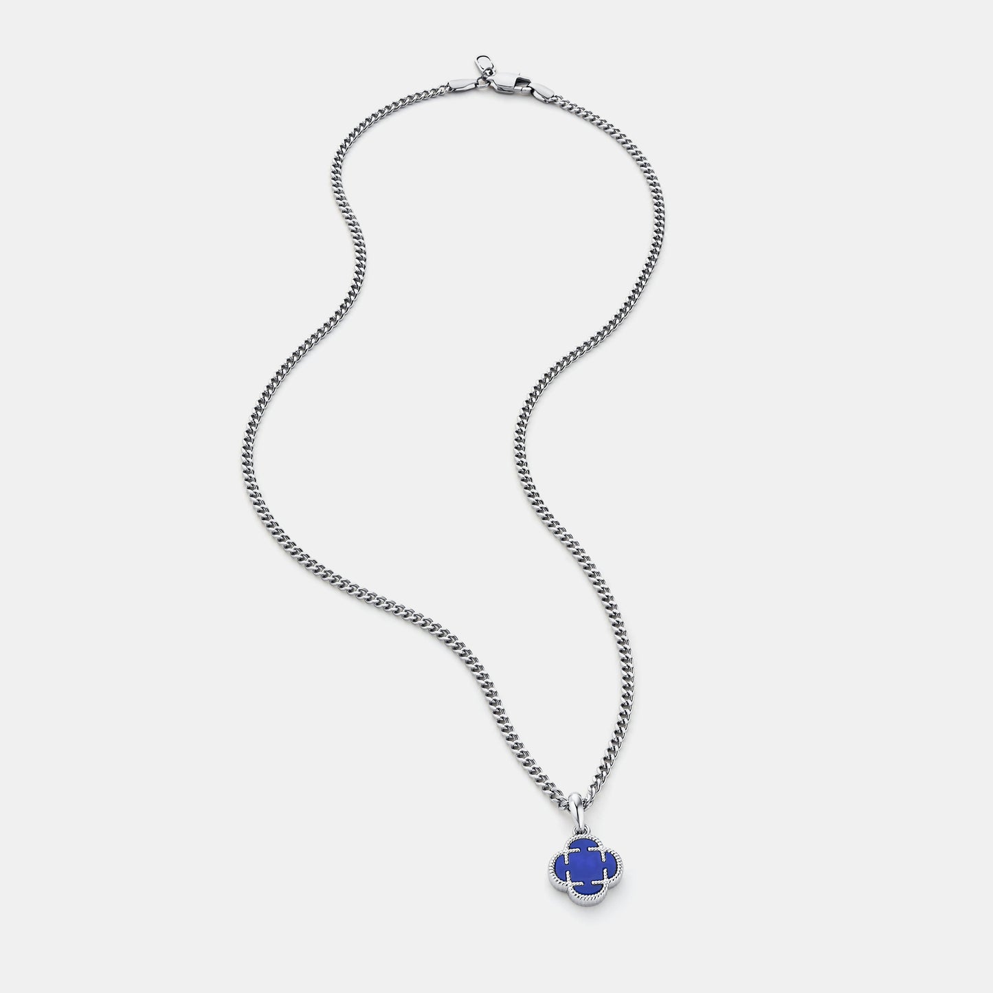 Blauwe Klaver Steen Hanger (Zilver)
