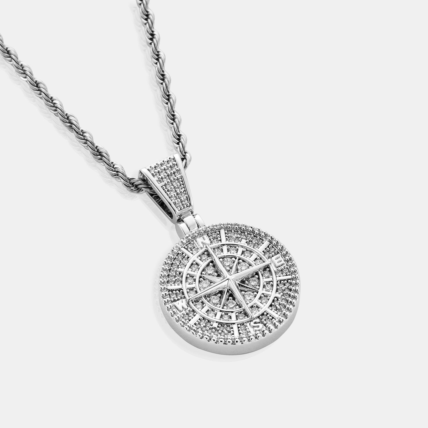 Iced Kompas Pendant (Zilver)