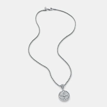 Iced Kompas Pendant (Zilver)