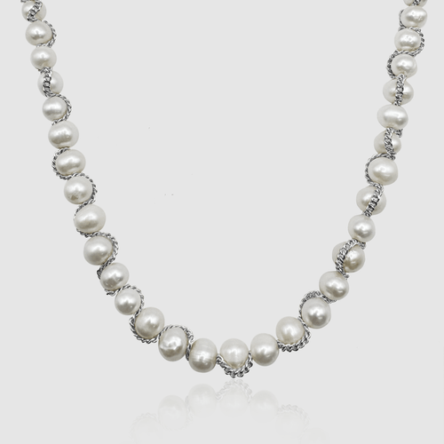 Ketting Wrap Echte Parel Necklace (Zilver)