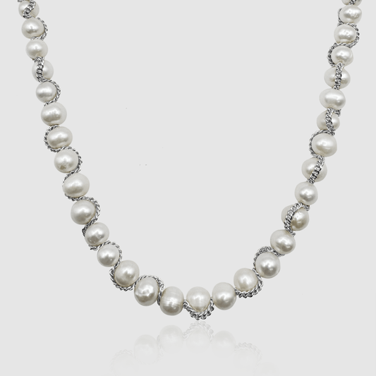 Ketting Wrap Echte Parel Necklace (Zilver)