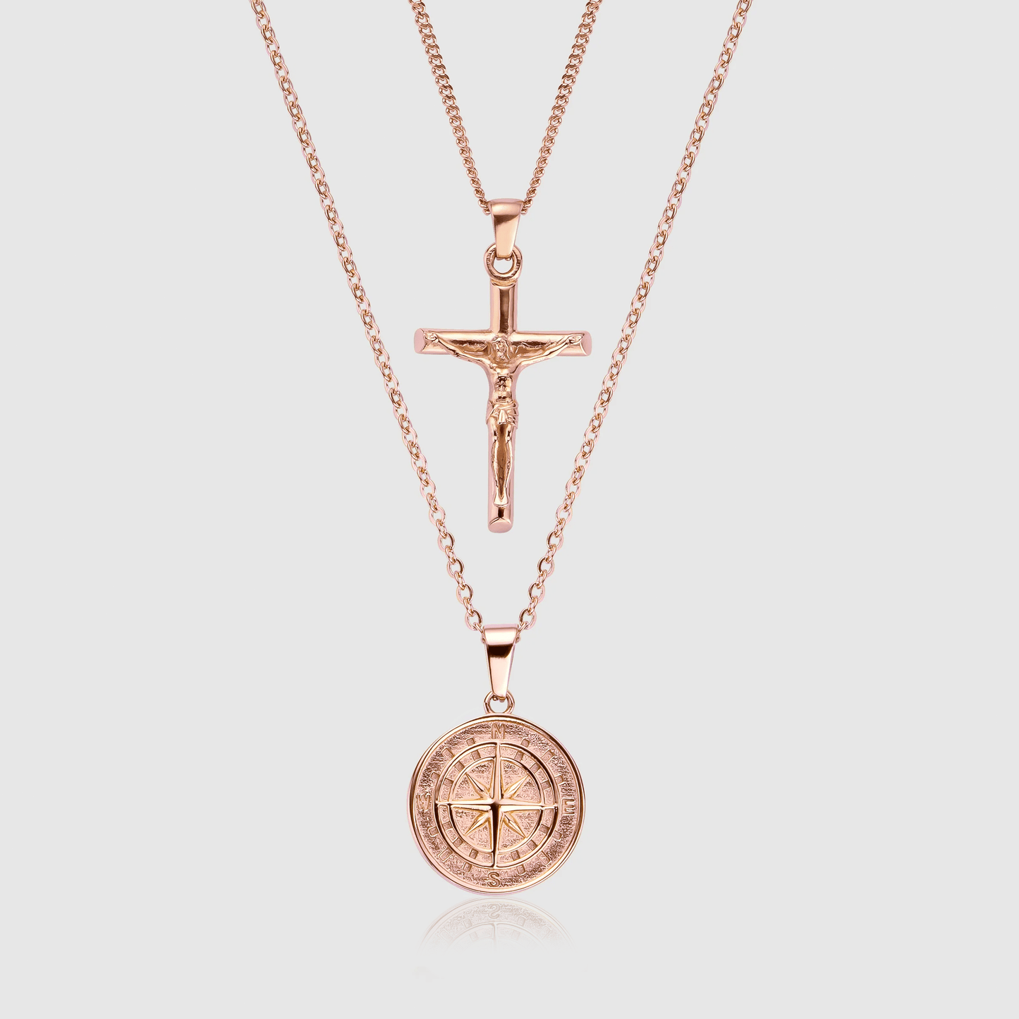 Compass x Crucifix Set (Roze Goud)
