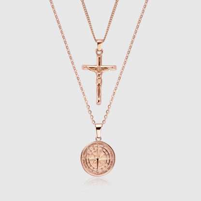 Compass x Crucifix Set (Roze Goud)