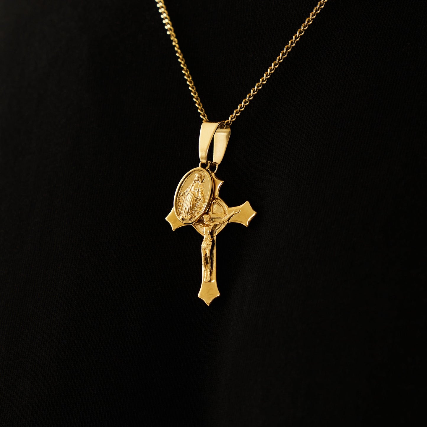 Jezus & Maria Kruis Hanger (Goud)
