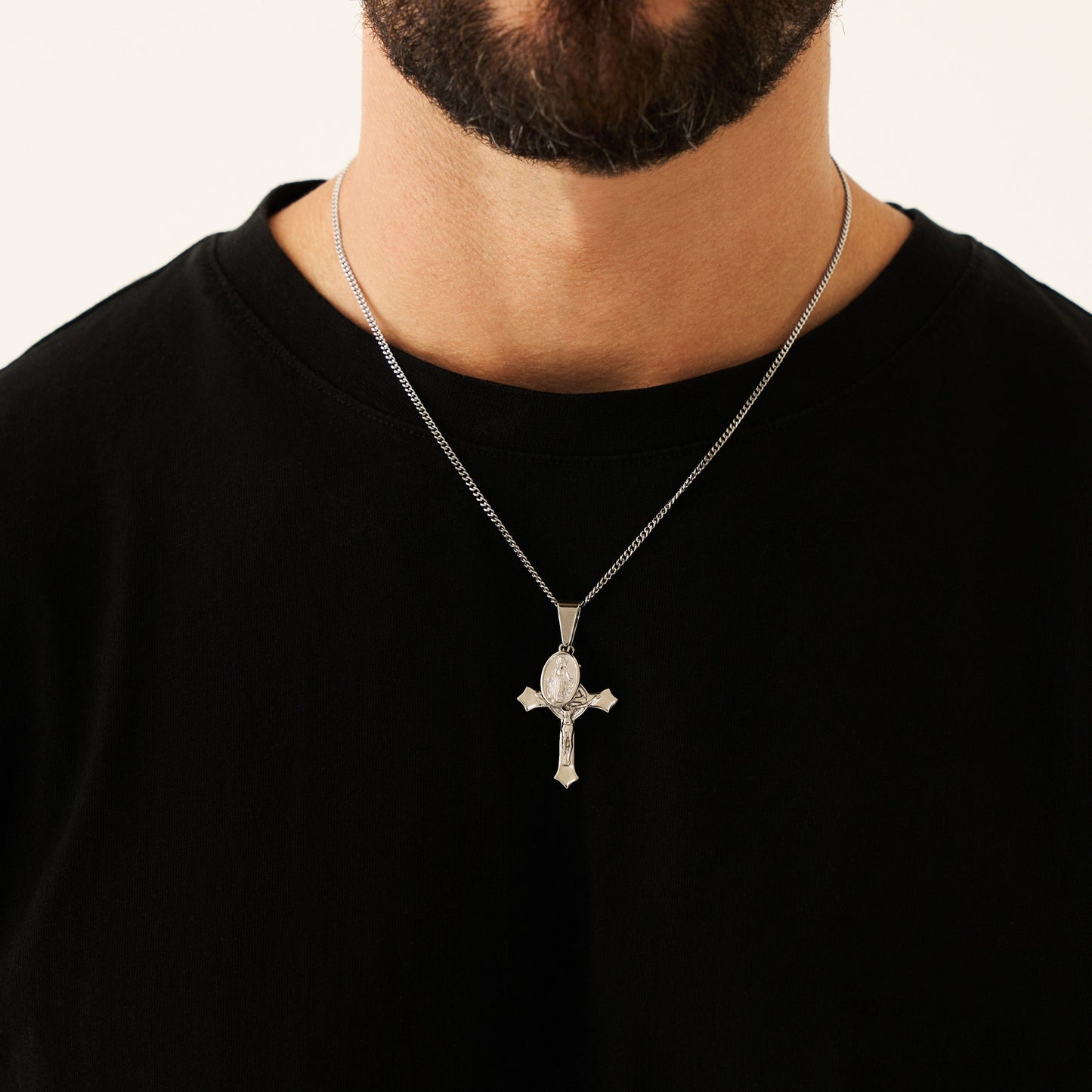Jezus & Maria Kruis Hanger (Zilver)