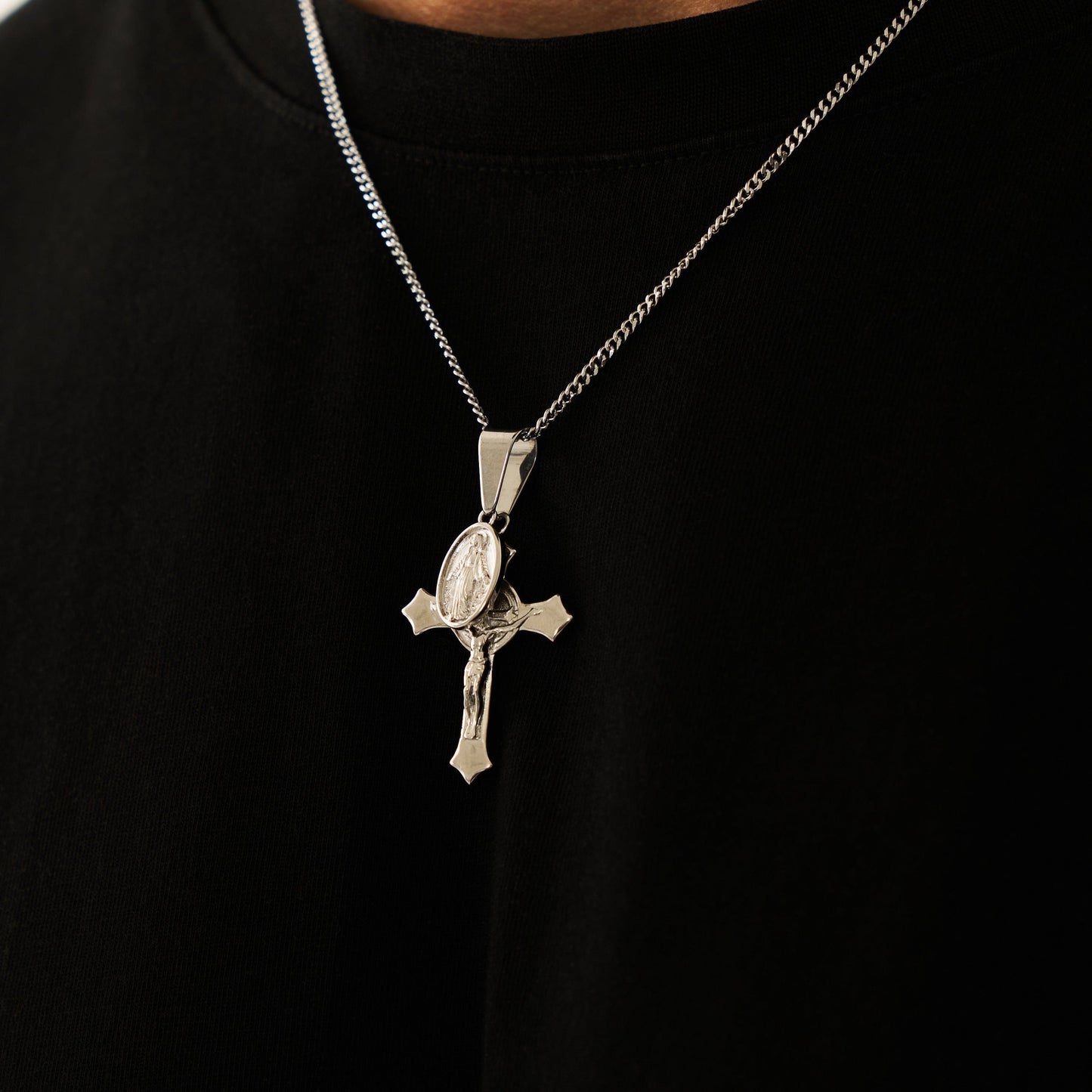 Jezus & Maria Kruis Hanger (Zilver)