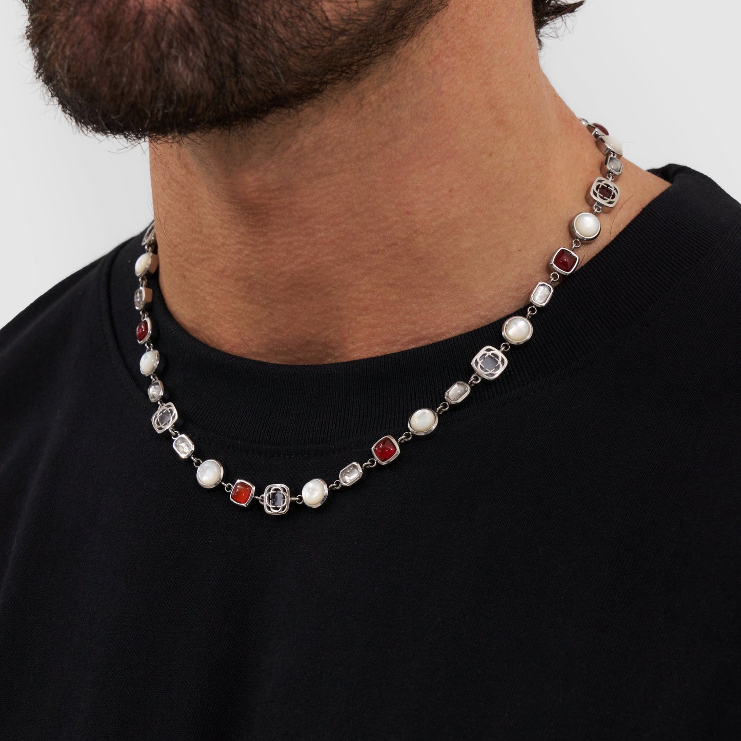 Rode Kristallen Edelsteen Ketting (Zilver)