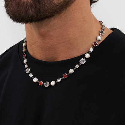 Rode Kristallen Edelsteen Ketting (Zilver)