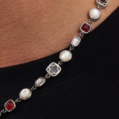 Rode Kristallen Edelsteen Ketting (Zilver)