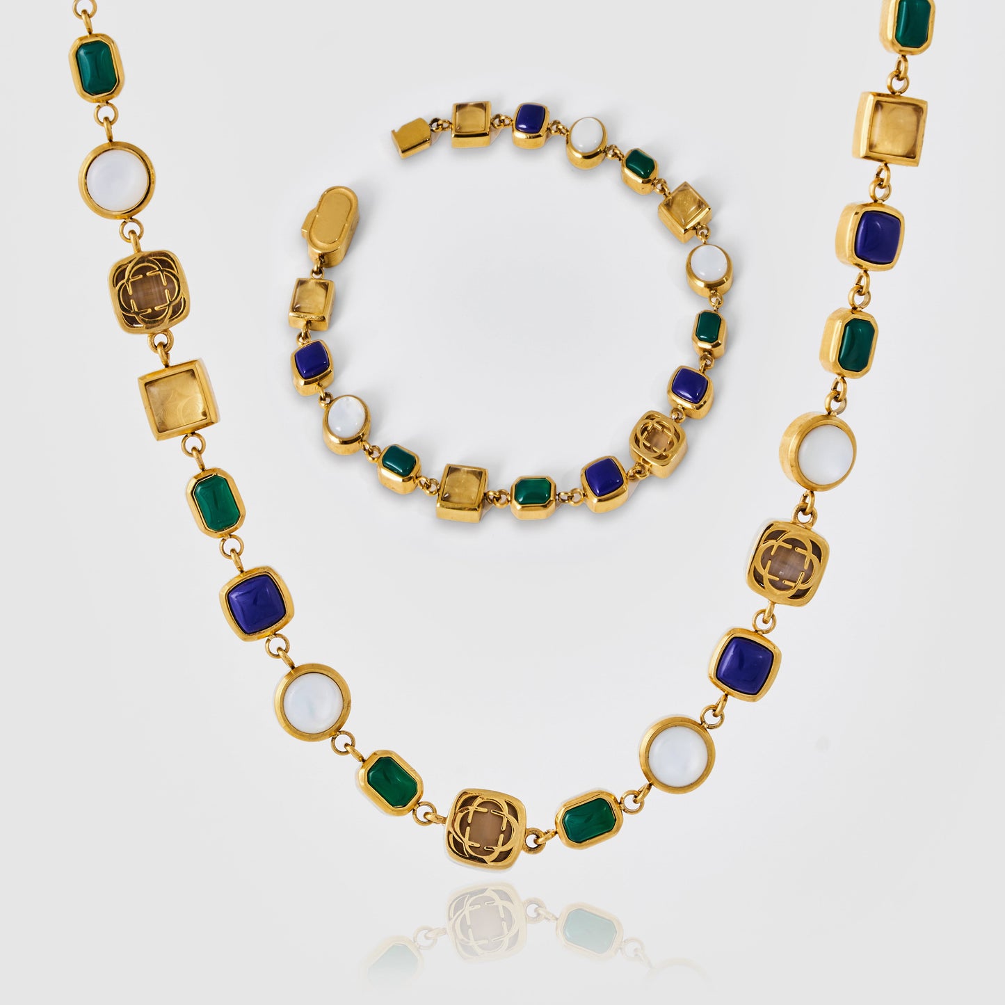 Blauwe Kristallen Edelsteen Set (Goud)