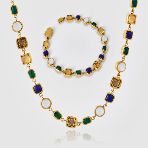 Blauwe Kristallen Edelsteen Set (Goud)
