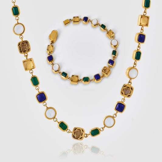 Blauwe Kristallen Edelsteen Set (Goud)