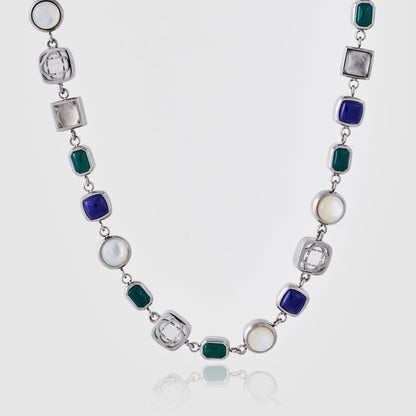 Blauwe Kristallen Edelsteen Ketting (Zilver)